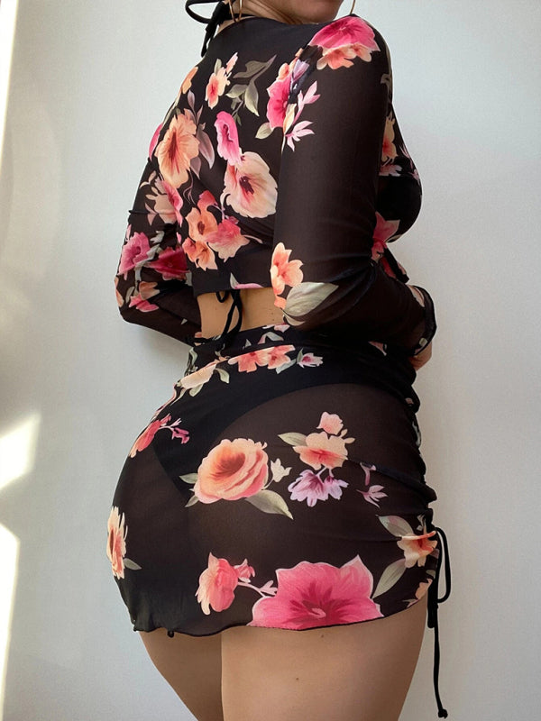 Women's Two-piece Floral Print Drawstring Bikini