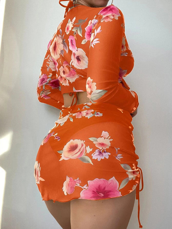 Women's Two-piece Floral Print Drawstring Bikini